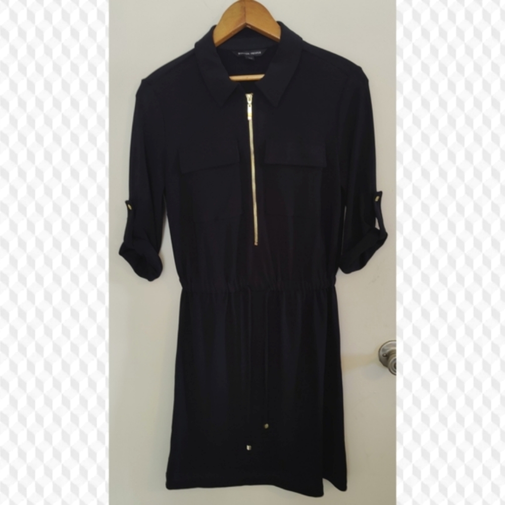 BOSTON PROPER Beyond Travel Dress-Gold Accents, Rolled Up Cuffs, & Shirt Pockets